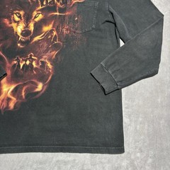 Vintage Harley Davidson Shirt Large Black Wolves Flames Y2K Rapid City