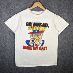 Vintage Military Shirt Adult Medium White 90s Gun Saddam Uncle Sam Parody USA