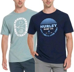 Hurley Men’s 2-Pack Graphic Logo 100% Cotton Knit Classic Fit Crew Tee XL Blue!