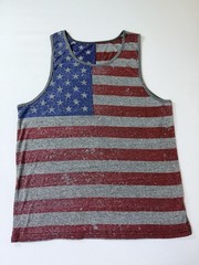 American Flag Patriotic Tank Top Red White Blue Gray Distressed Mens Sz XL