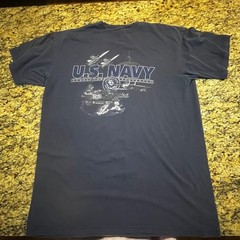 Finish Line Athletics US Navy Graphic T-Shirt Mens XL Blue Aircraft Carrier Jet