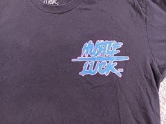 Hustle Luck Small Mens Short Sleeve T-Shirt Black Graphic Print Purple Pink