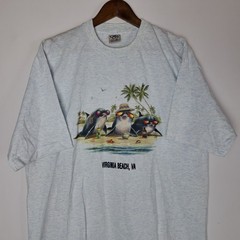 Vintage Virginia Beach T-Shirt Mens XL Gray Cal Cru SS Dolphin Single Stitch USA