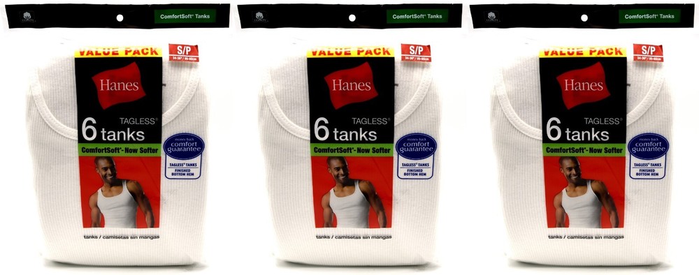 18 Hanes White Tanks Small S 34-36 Inch Tagless ComfortSoft P 85-90 CM
