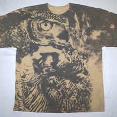 BONNIE LATHAM Vtg Wildlife Art OWL All Over Print AOP Graphic T-SHIRT Men’s L