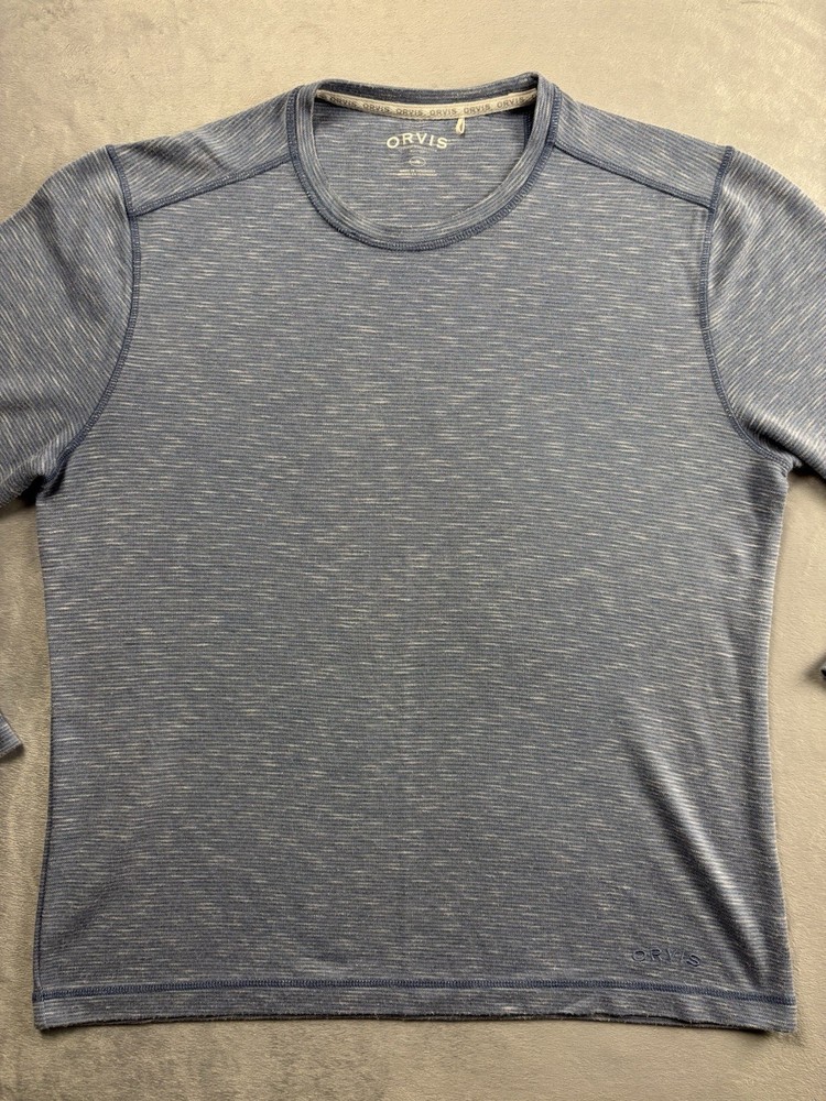 Orvis Shirt Mens Medium Blue Striped Slub Long Sleeve Casual Tee