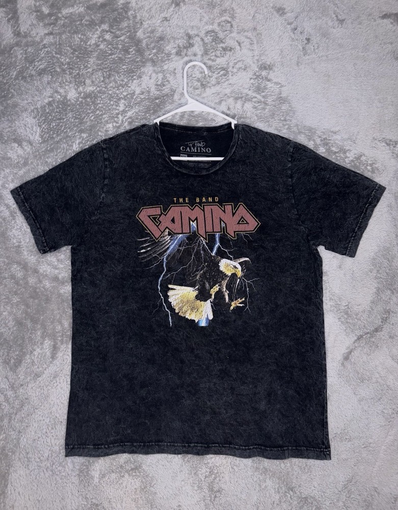 The Band Camino T Shirt Mens Large Black Acid Wash Eagle Lightning Graphic