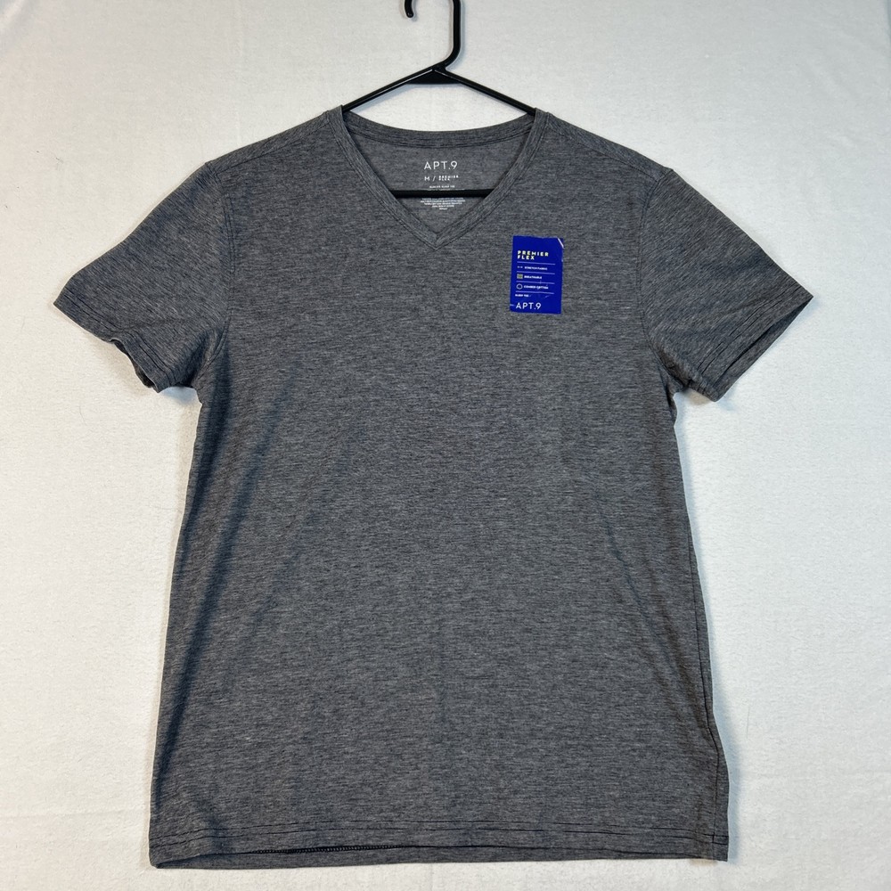 Apt 9 V-Neck Slim Fit Premier Flex Tshirt Gray Mens Medium Brand New Breathable