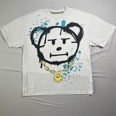 Smiley World T Shirt Men’s Large Gray Graphic Front Back Graffiti Bear Chain