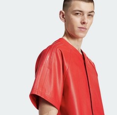 ADIDAS Originals MENS FAUX LEATHER Baseball Jersey Scarlet Red SIZE LARGE