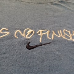 Vtg Nike T Shirt Mens XXL Blue Center Swoosh Embroidered There Is No Finish Line