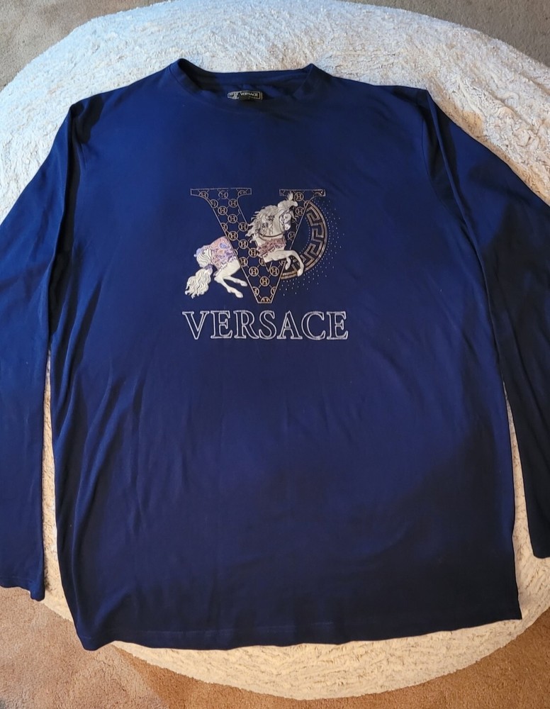 Rare Versace Long Sleeve Crew Neck V Monogram Print, Size 2XL
