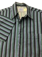 Vintage American Hero Vertical Stripe Button Up Shirt Green Black 90’s