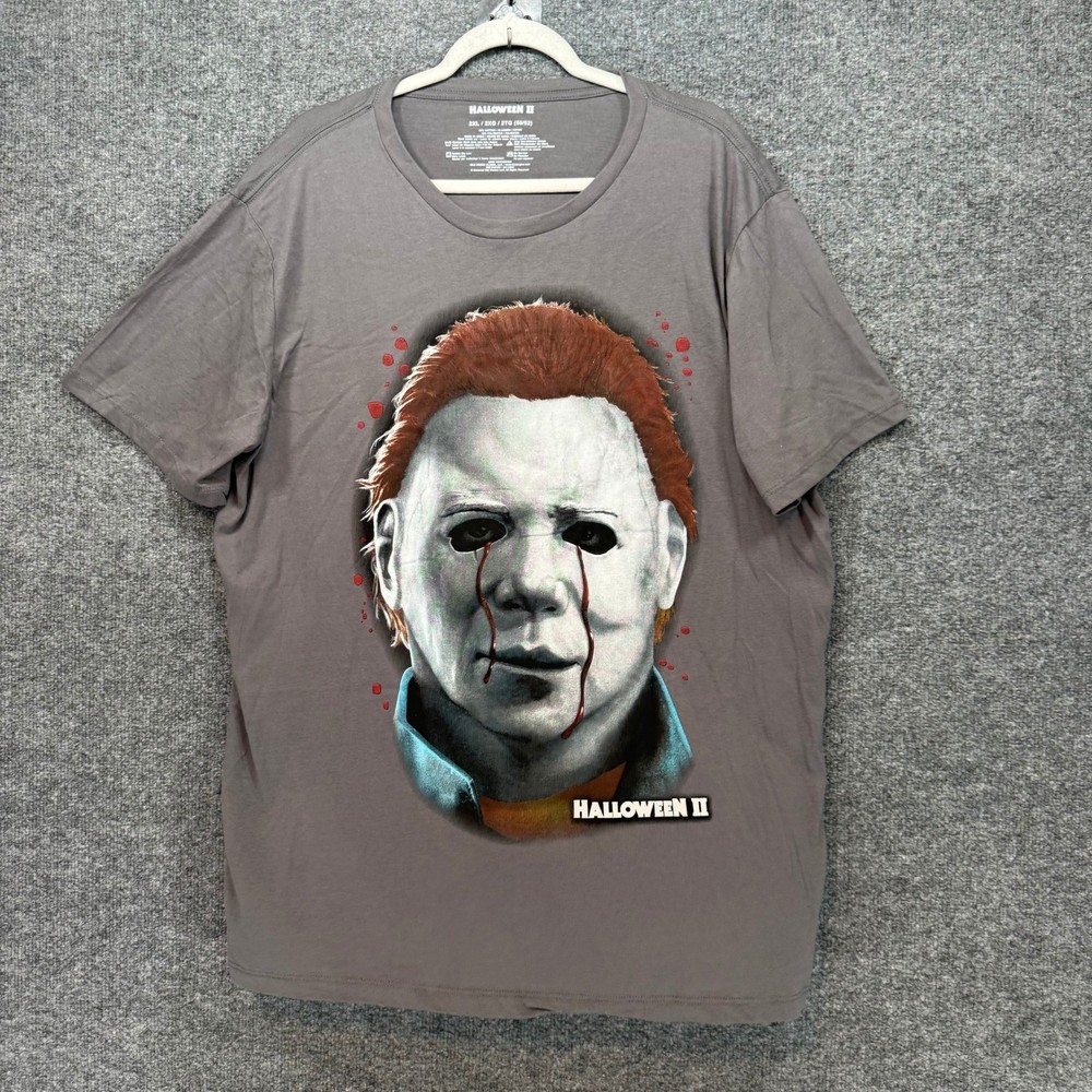 Halloween II Tshirt Mens 2XL Gray Michael Myers Bleeding Eyes Horror Tee Movie