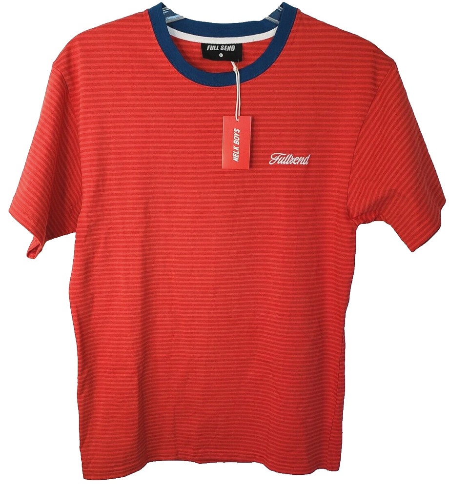 Full Send Mens Large Red Striped T Shirt Nelk Boys Streetwear NWT