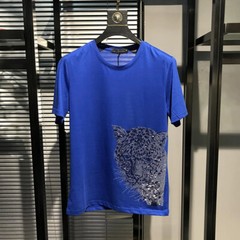 New Fashion Trend Leopard Hot Drilling Rhinestones Summer Luxury Men T-Shirt