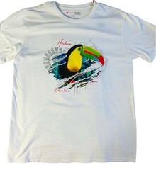 Pacer Honduras Bird Graphic Men’s T-Shirt L Parrot Toucan White Black Blue