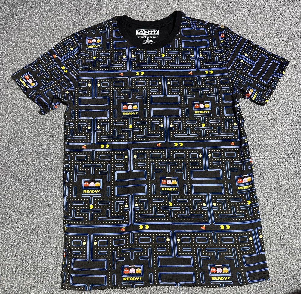 C-Life Group, LTD. Pac-Man Men’s S Black Graphic Print Logo Crew Neck Tee