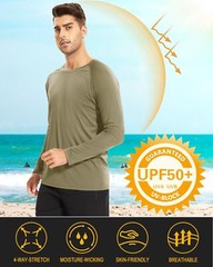 Mens Long Sleeve UPF50+ Shirts Sun Protection Athletic Shirt Quick Dry Workout T