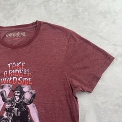 Men’s XL Jack & Jones T-Shirt Maroon Take a Ride on the Wild Side Motorcycle Leg