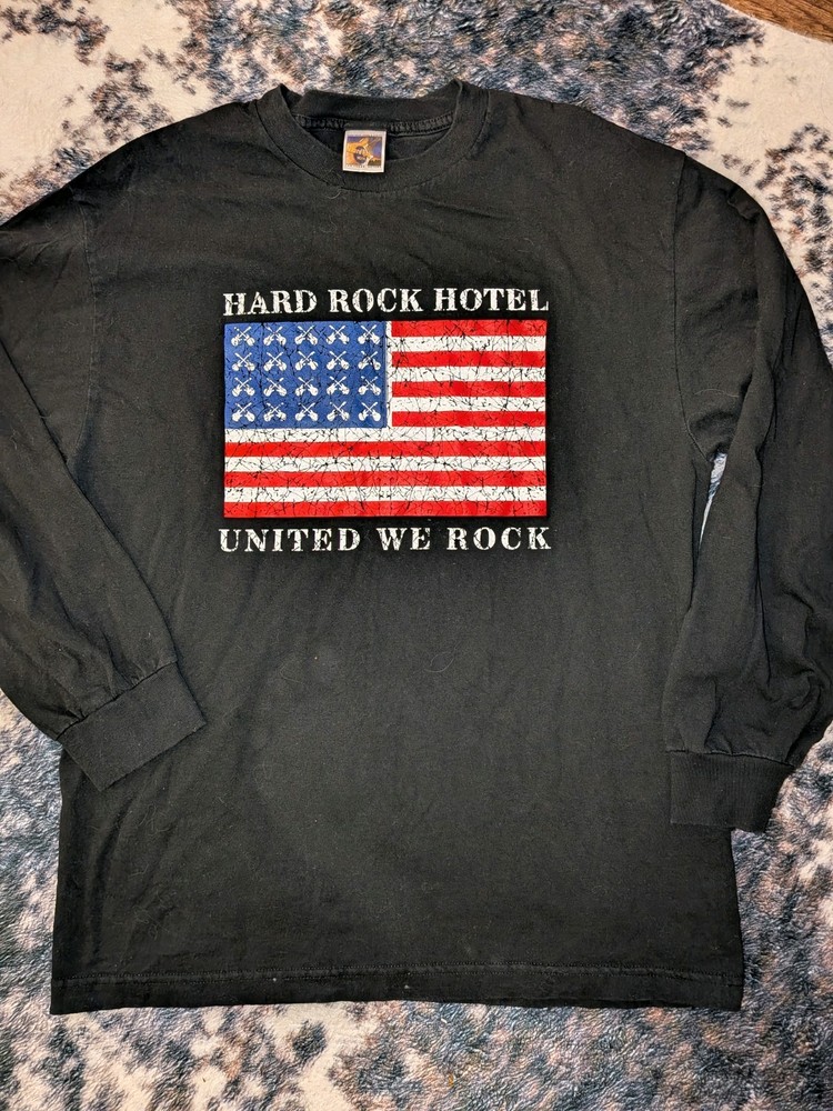 Vintage Hard Rock Hotel Las Vegas Long Sleeve T Shirt Mens Large USA Flag