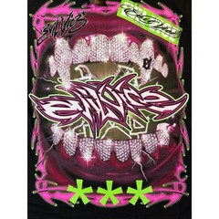 Evil Vice Mens Med Graphic T-Shirt Black AOP Pink Neon Green Y2K Streetwear NWT