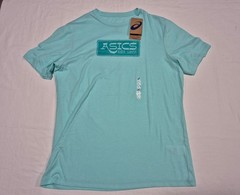 Asics Mens Stripe SS Training Running Gym Sports shirt Sea Green Size Large
