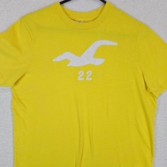 Hollister Mens T Shirt Large Yellow Applique Seagull 22 Logo Surf Y2K Graphic L