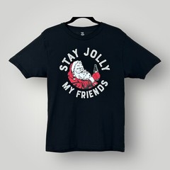 Holiday Time Stay Jolly My Friends Santa T Shirt Mens Small Christmas Black