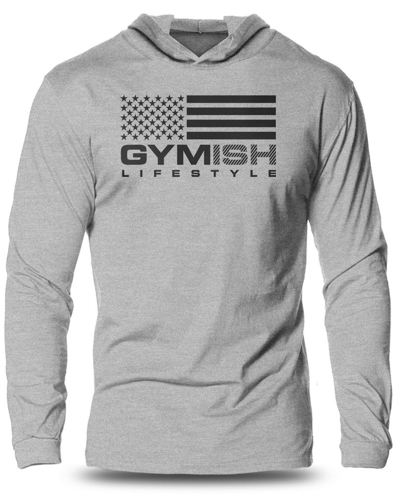 074. Gymish Flag Lightweight Long Sleeve Hooded T-Shirt for Men