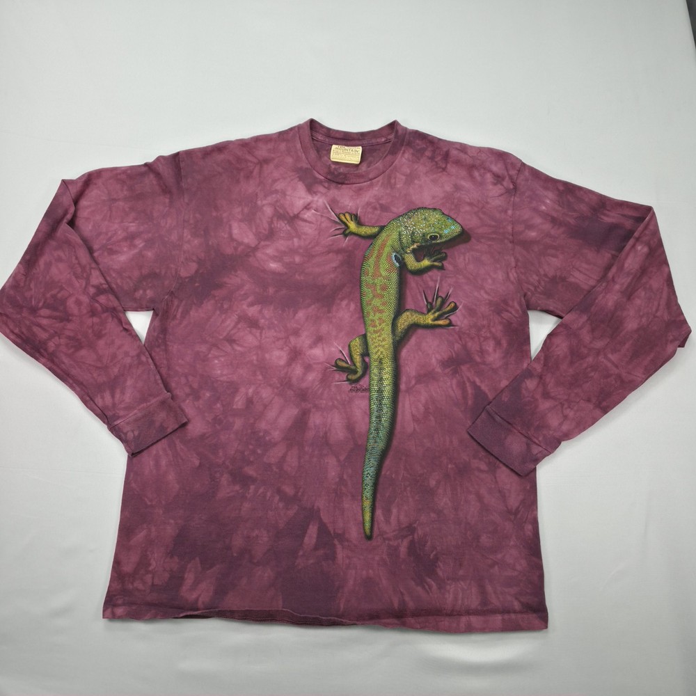 The Mountain Mens XXL Gecko Lizard Graphic Tie Dye Long Sleeve T Shirt Hand Dyed