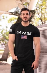 Savage American Flag T-Shirt – Black Patriotic USA Tee Military Veteran Pride