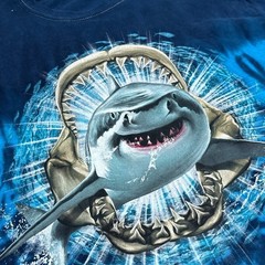 Great White Shark Tee Shirt Adult Size XL Blue Tie Dye Vintage Style Nature