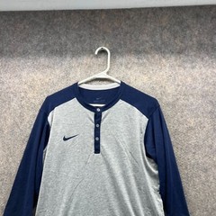 Nike Shirt Men Medium Adult Gray Blue Navy Swoosh Long Sleeve Dri Fit Henley