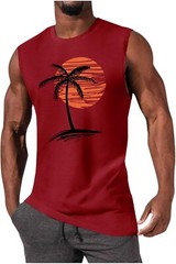 Mens Summer Beach Tank Top Tropical Hawaiian Palm Tree Print Sleeveless Shirts
