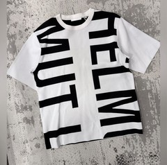 Helmut Lang White and Black Short Sleeve Logo Tee