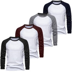 FOTL Mens Contrast Baseball Long Sleeve T Shirt Casual Top 100% Cotton 4 Colours