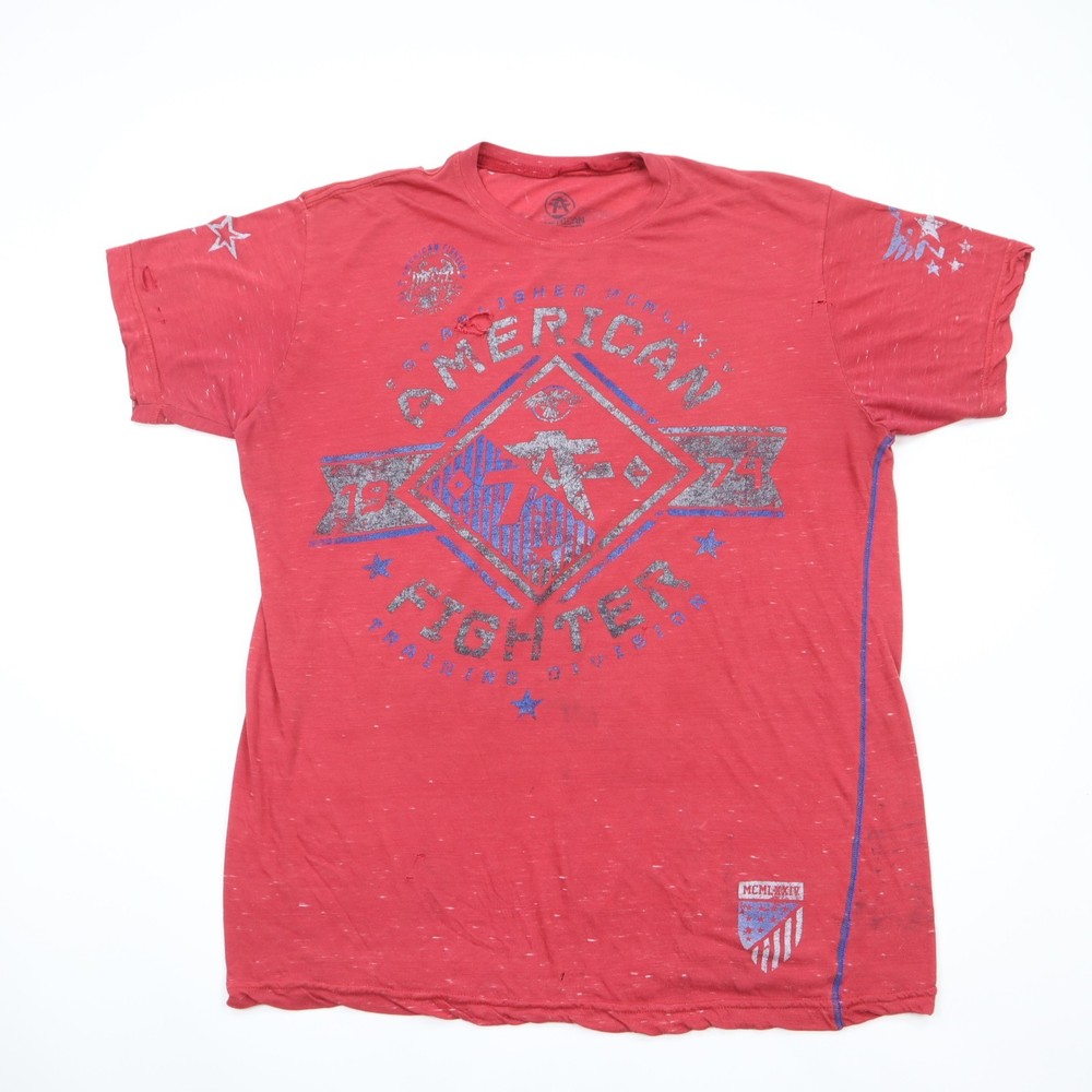 Paper Thin American Fighter T-Shirt Mens XL Red Distress Training Division MMA