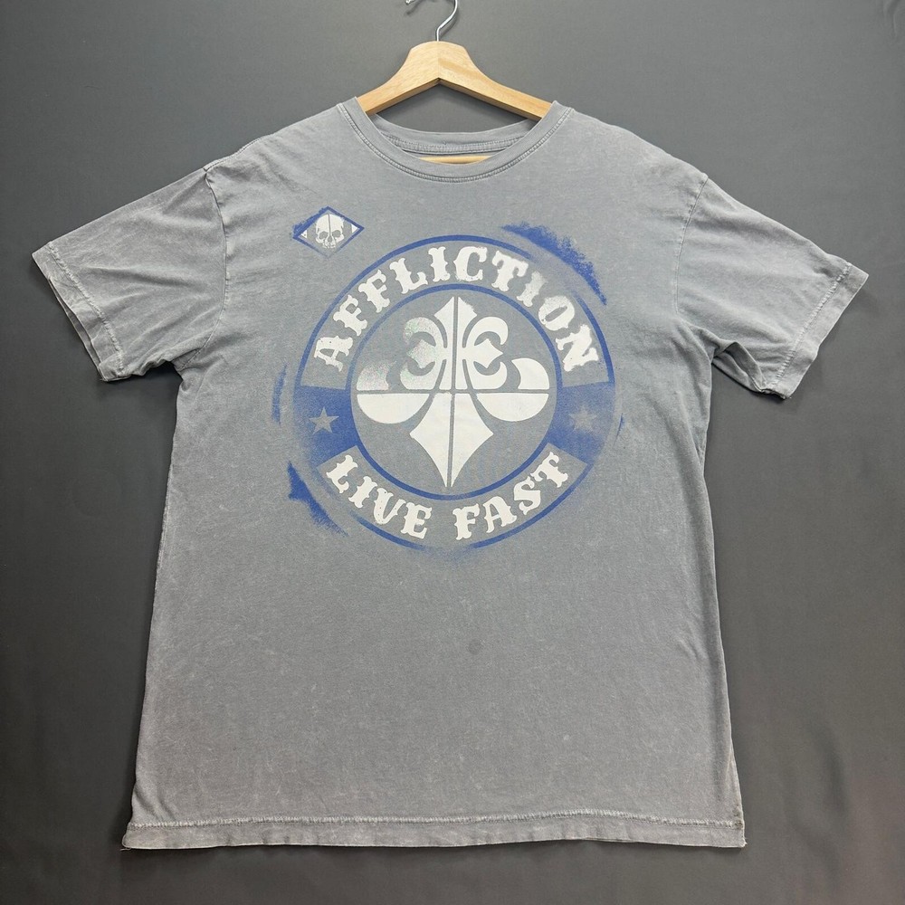 Affliction Graphic T-Shirt Live Fast Gray Size Large