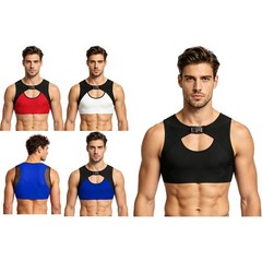 US Men Half Shirt Cut Out Chest Harness Gym T-shirts Sleeveless Stringer Vests