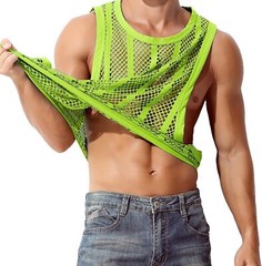 Zonbailon Mens Mesh Tank Fishnet Striped Sleeveless See Thru Muscle Undershirts