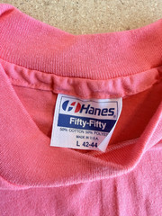 VTG Mens Sz Large HANES Heavyweight 50/50 Salmon T Shirt Short Sleeve Single Sti