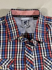 Stacy Adams Men Shirt Short Sleeve Plaid Button Up XL Red White Blue B-8