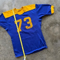 Vintage 60s Durene Football Jersey Blue Yellow Short Sleeve Number 73 Mens XL