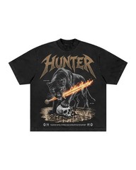 Men’s Vintage Washed Graphic T-Shirt Panther Sword Fire Print Gothic Streetwear