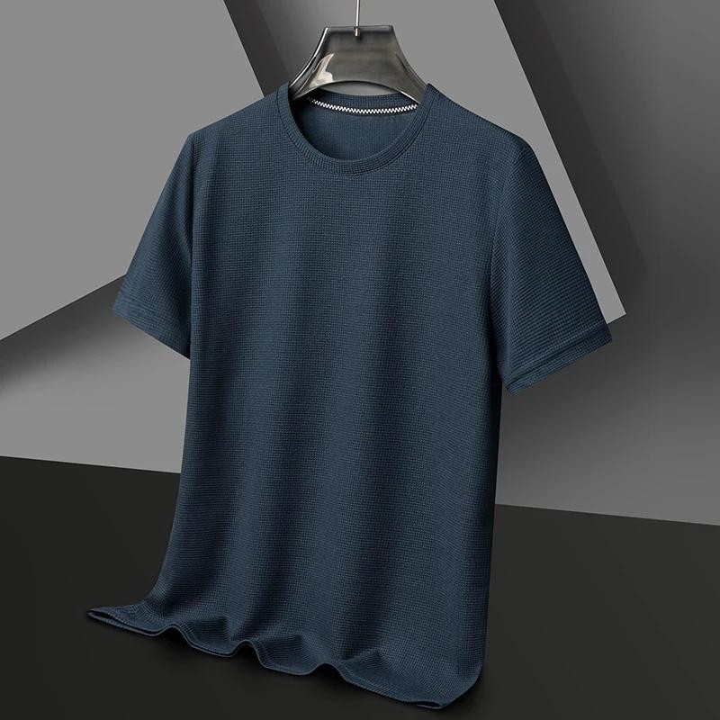 New Summer Waffle Round Neck Short Sleeved T-shirt for Men’s Short Sleeved.
