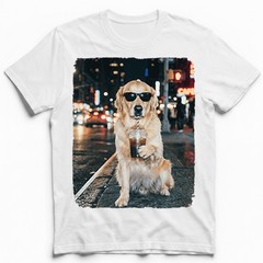 Golden Retriever Shades Cold Brew Neon Street Unisex T-Shirt Funny Dog Lover Tee
