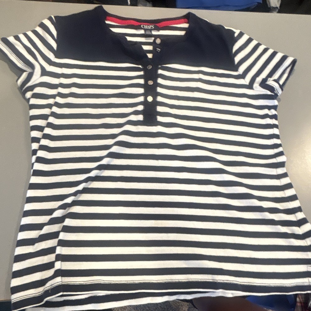 Chaps Active Men’s L Navy/White Striped Short Sleeve Henley Button T-Shirt