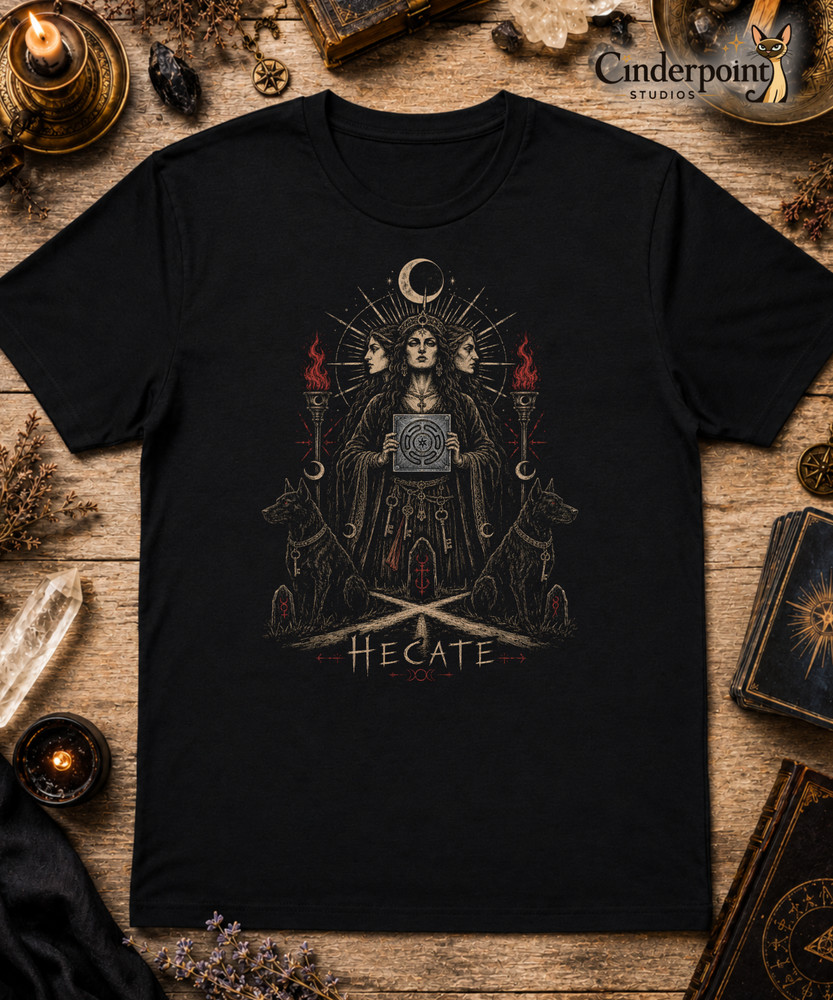 Hecate Triple Goddess T Shirt Dark Fantasy Gothic Pagan Black Witchy Tee XS-5XL