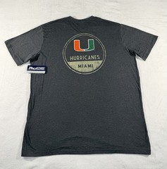 Pro Edge Men’s Heather Gray V Neck Tri-Blend Miami Hurricanes Logo T Shirt, 2XL